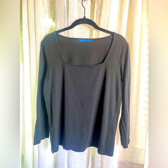 J. Mclaughlin Black Square Neck Top Medium 3/4 Sleeve EUC - Picture 1 of 8